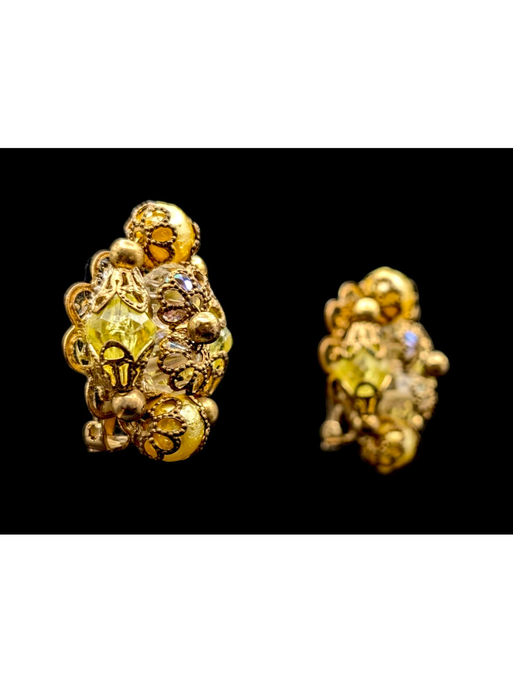 1950s Honey Cluster Aurora Borialis Bead Earrings